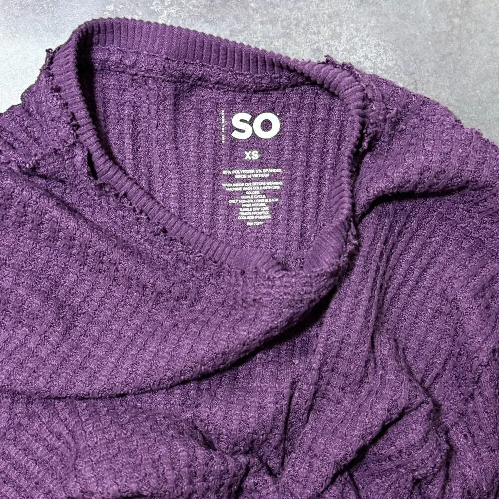 SO Waffle Knit Thermal Top | Purple Exposed Edge | Loungewear XS